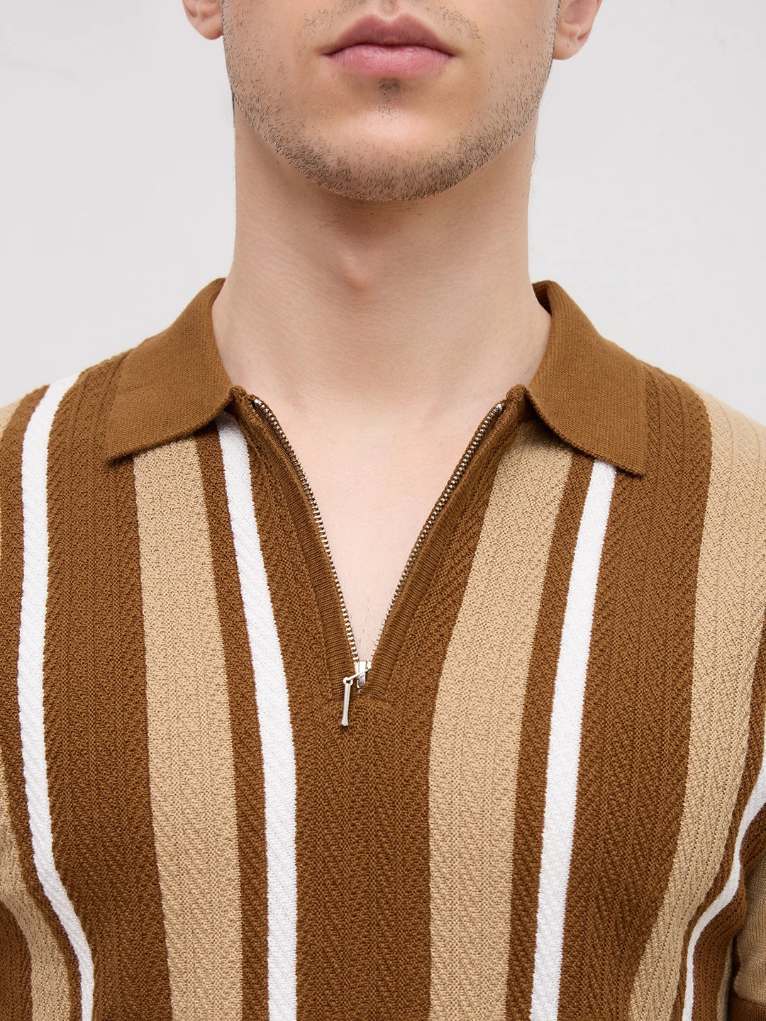 Retro Riviera Vertical Flat Knit Polo T-Shirt