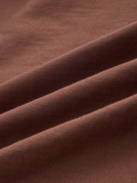 Warm Brown Herringbone Textured Button-Down Shirt