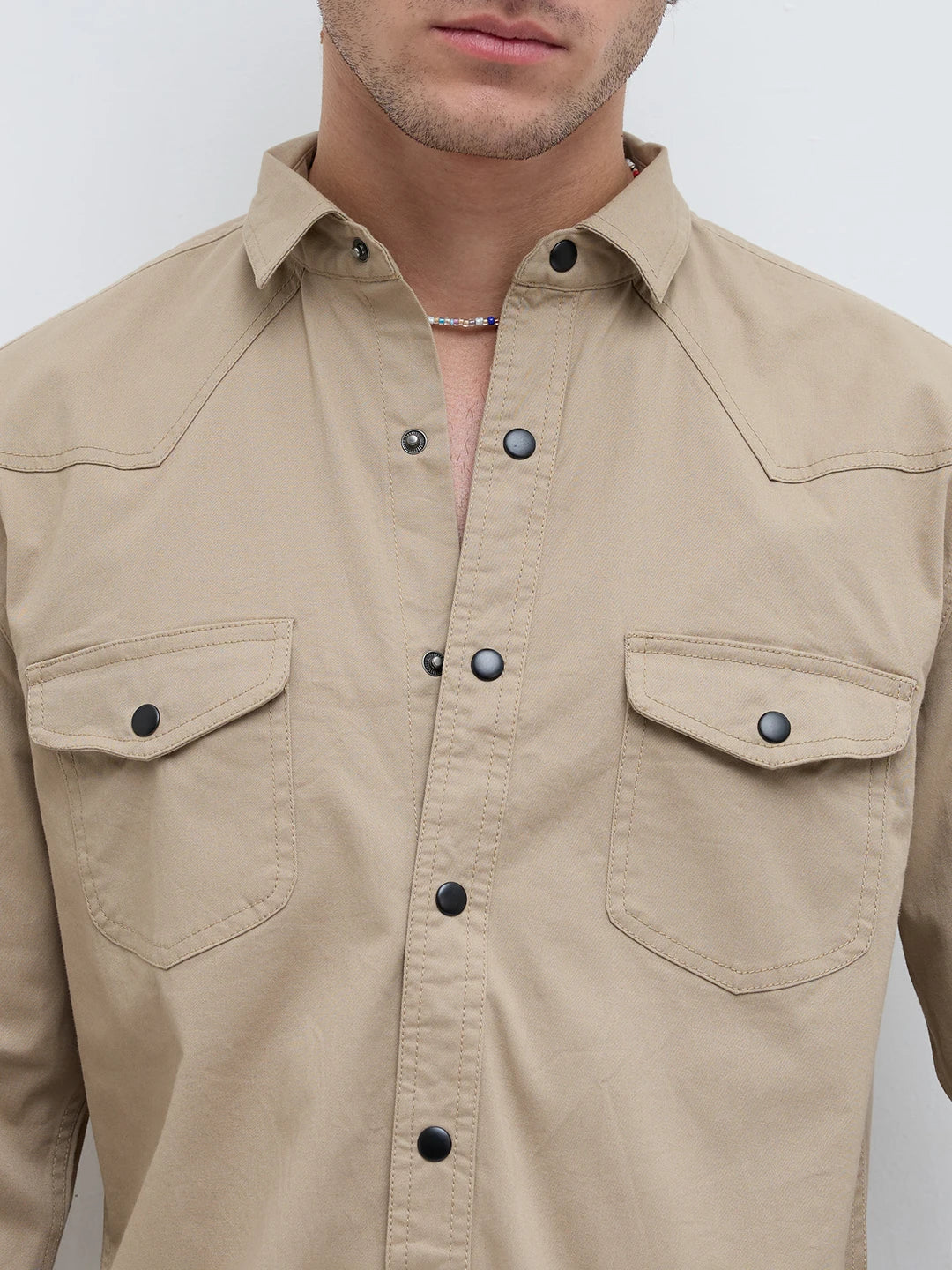 Timeless Khaki Beige Twin Pocket Overshirt