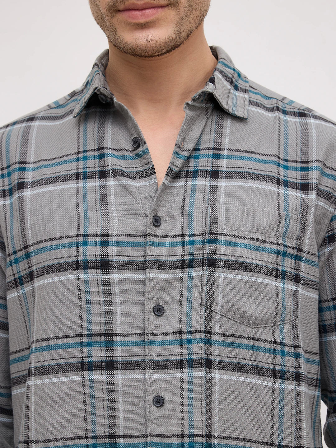 Grey & Black Tartan Checks Shirt