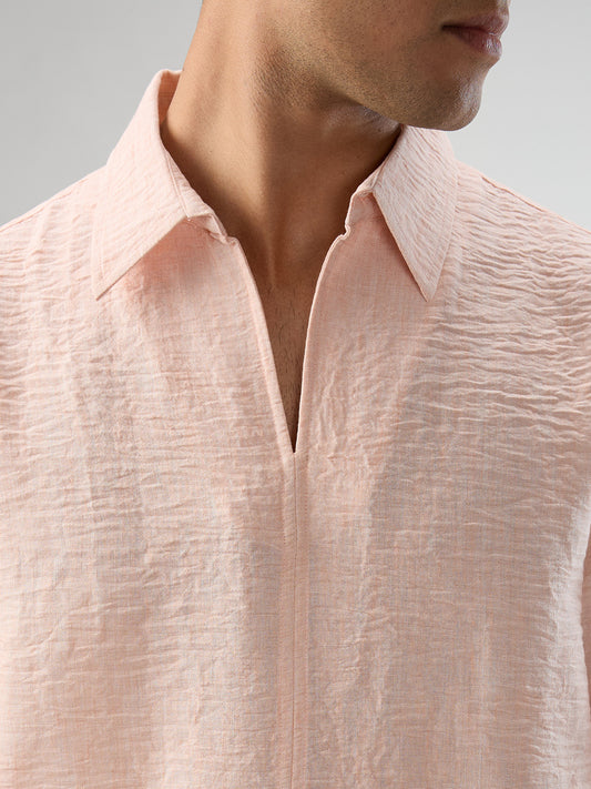 Classic Peach Center Seam Crinkled Oversized Polo Shirt