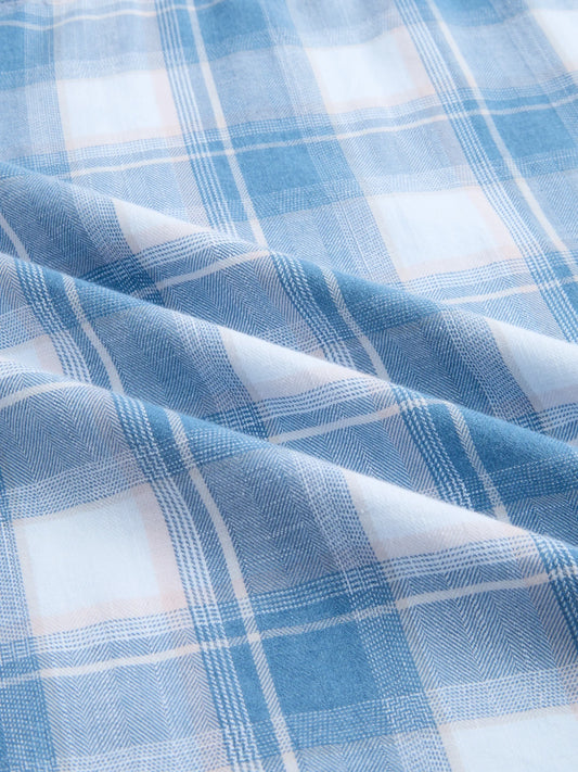 Denim Blue & White Plaid Twin Pocket Oversized Crop Shirt