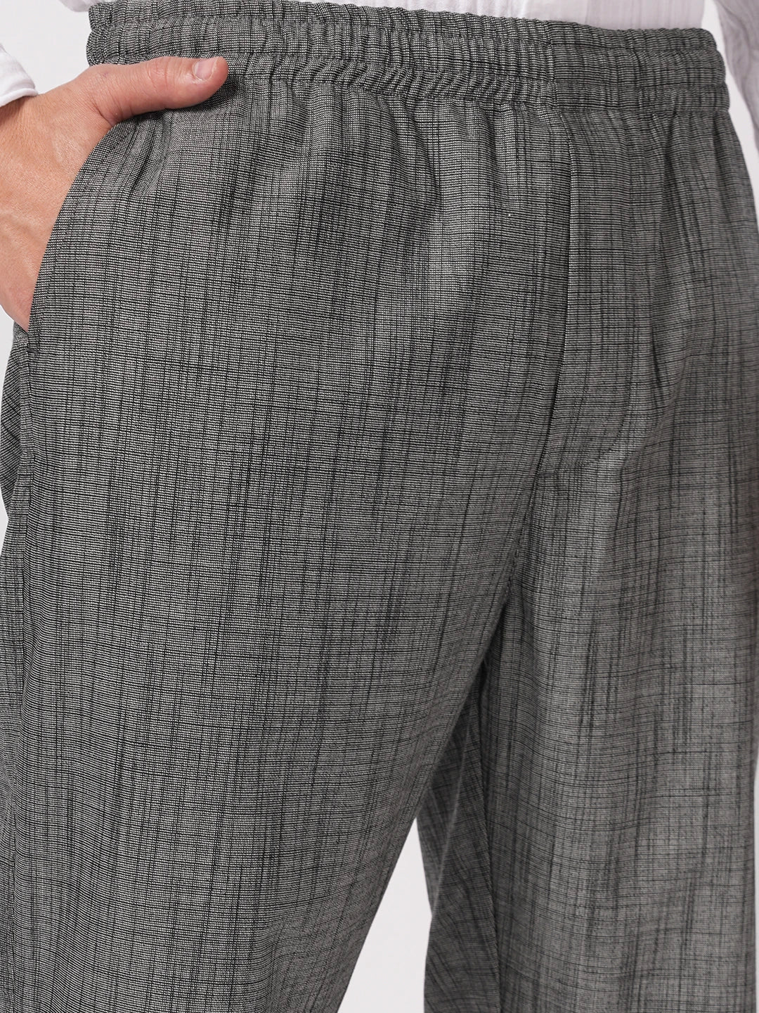 Grey & Black Micro Textured Tapered Trousers
