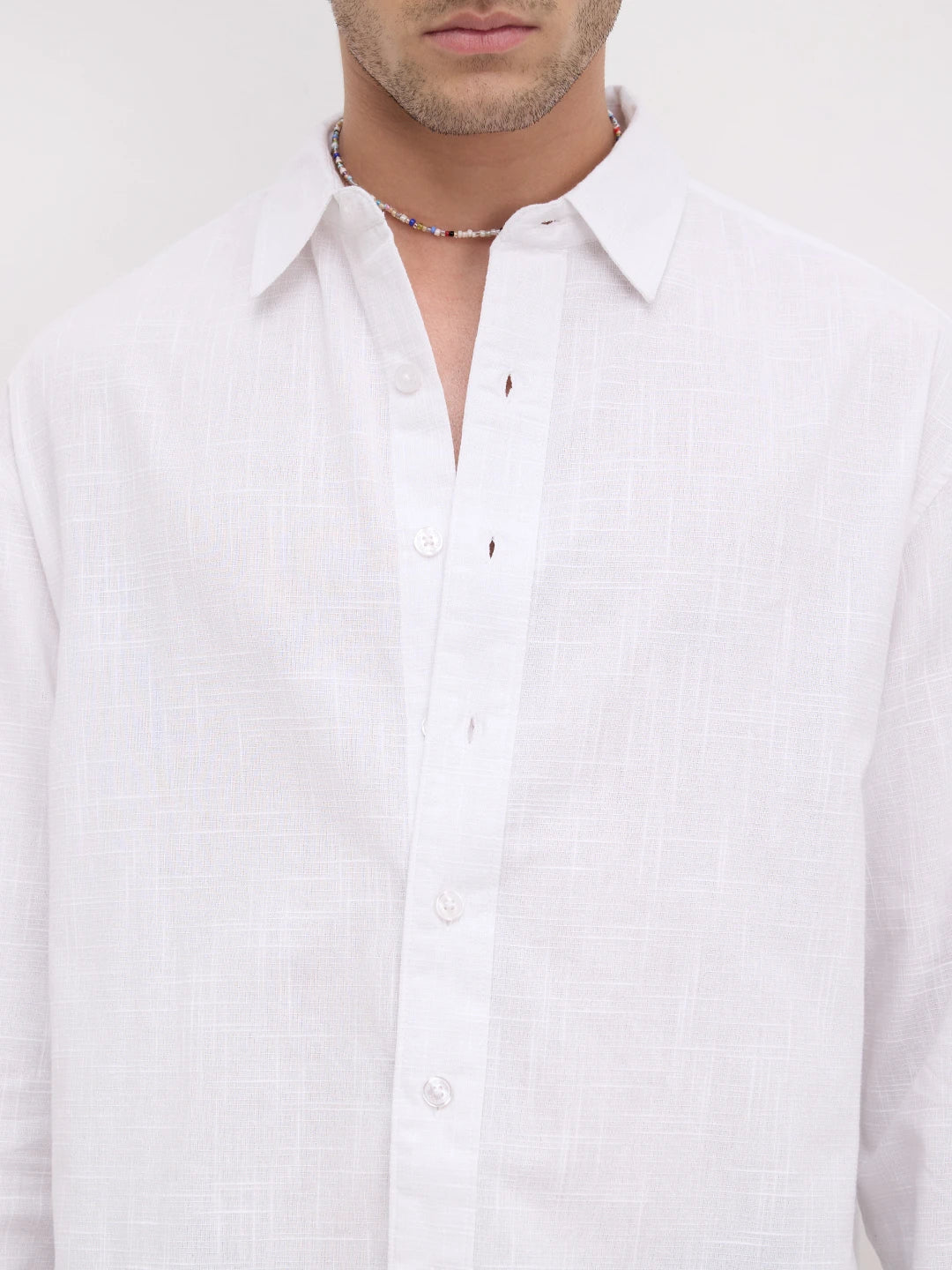 Sheer Snow White Micro Textured Boxy Fit Crop Shirt