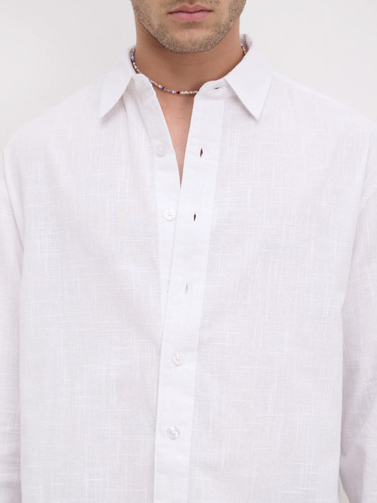 Sheer Snow White Micro Textured Boxy Fit Crop Shirt