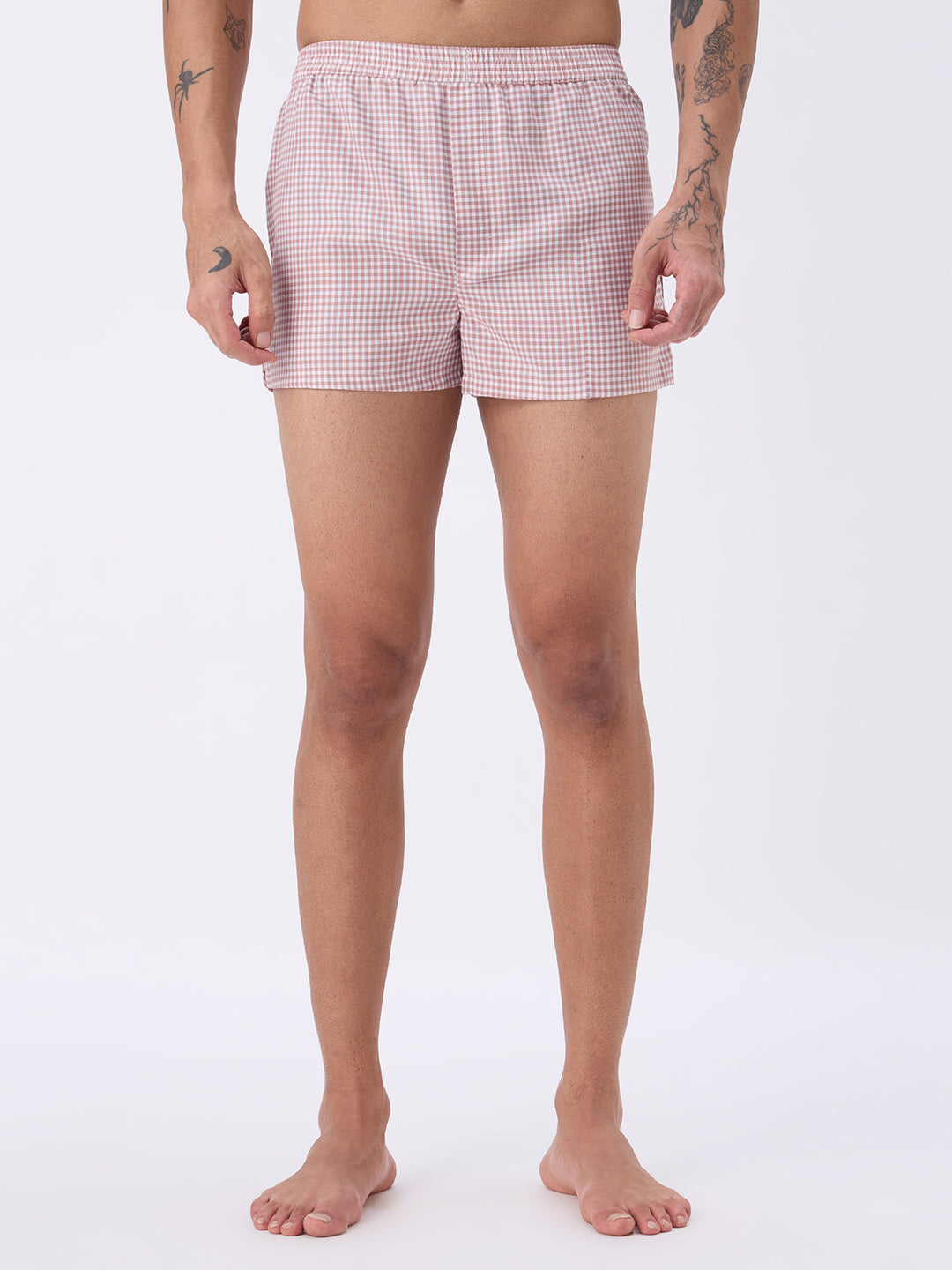 Grey & Peach Mini Checks Boxers