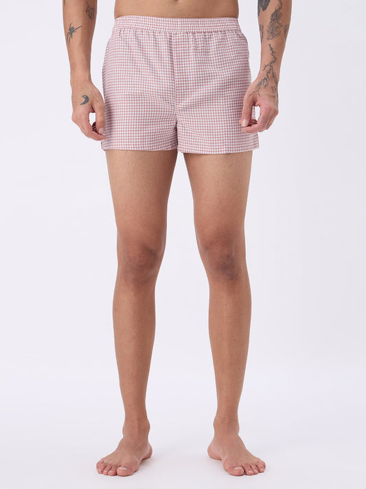 Grey & Peach Mini Checks Boxers