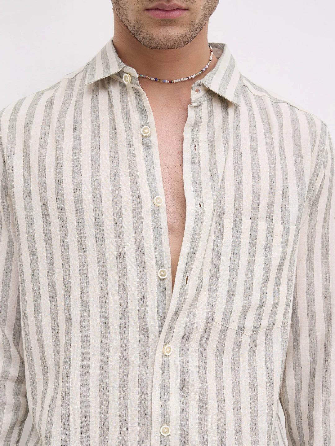 Olive & Ivory Striped Casual Shirt