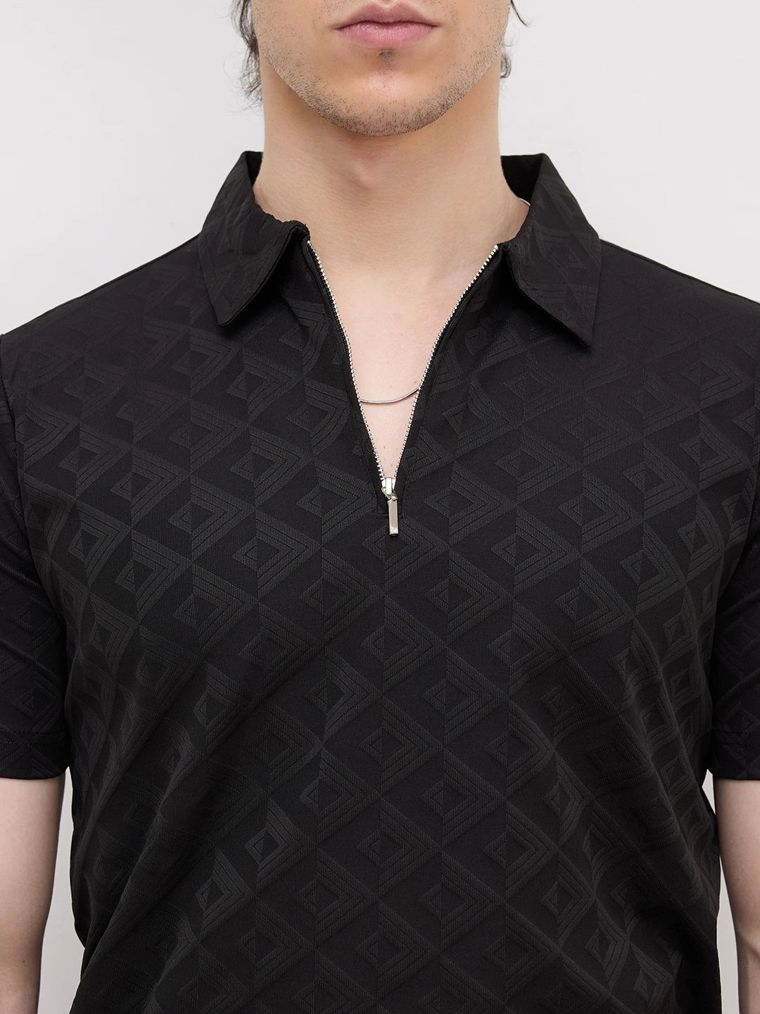 Black Diamond Embossed Zip Polo Tee