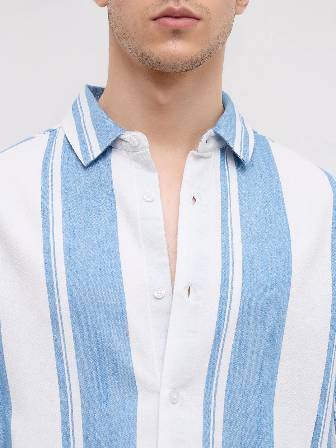 Denim Broad Stripes Oversized Cuffless Shirt