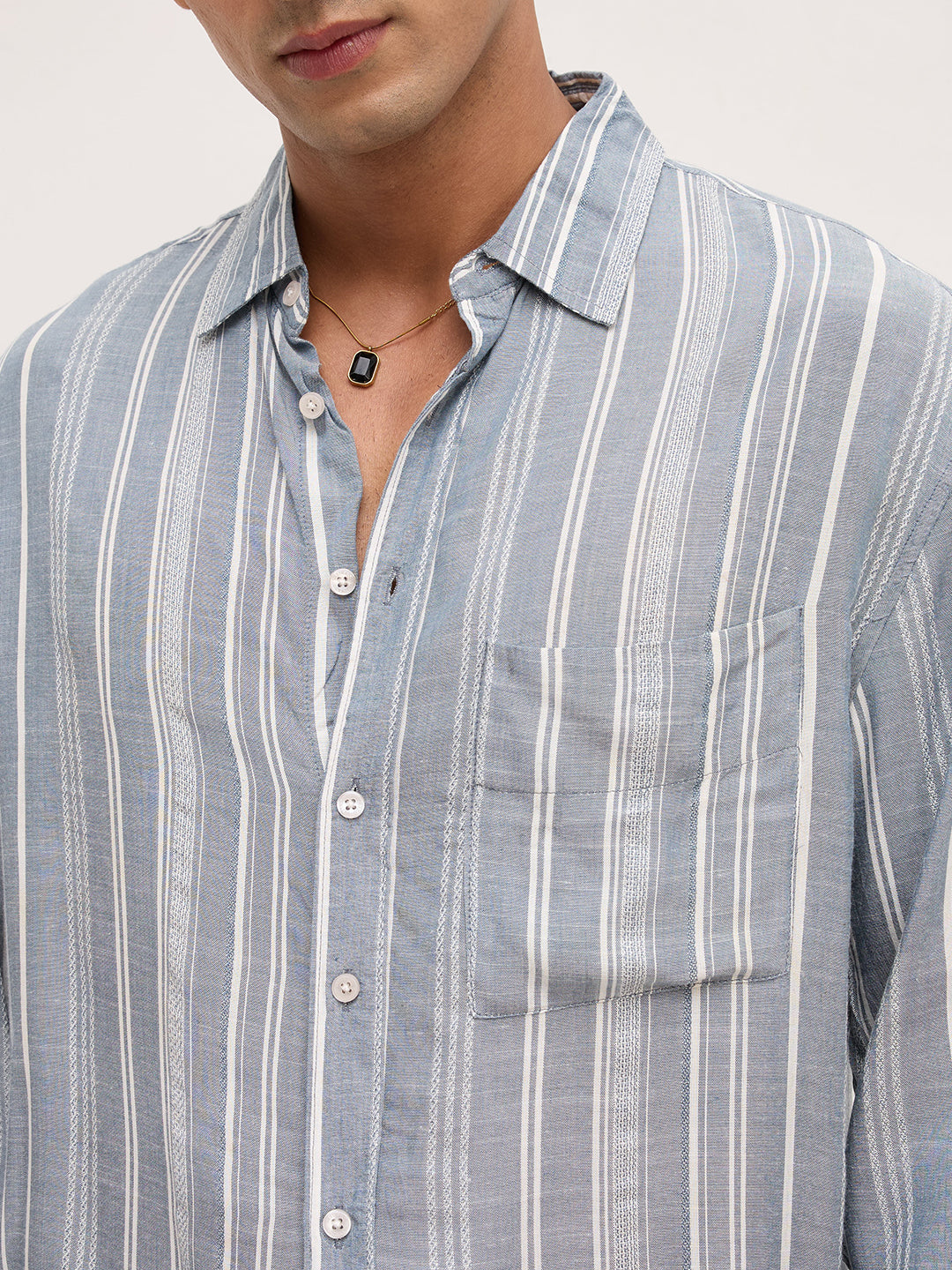 Plushy Grey Stripes Boxy Fit Crop Shirt