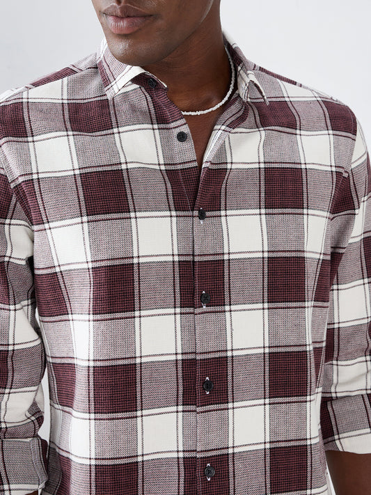 Maroon & White Windowpane Checks Shirt