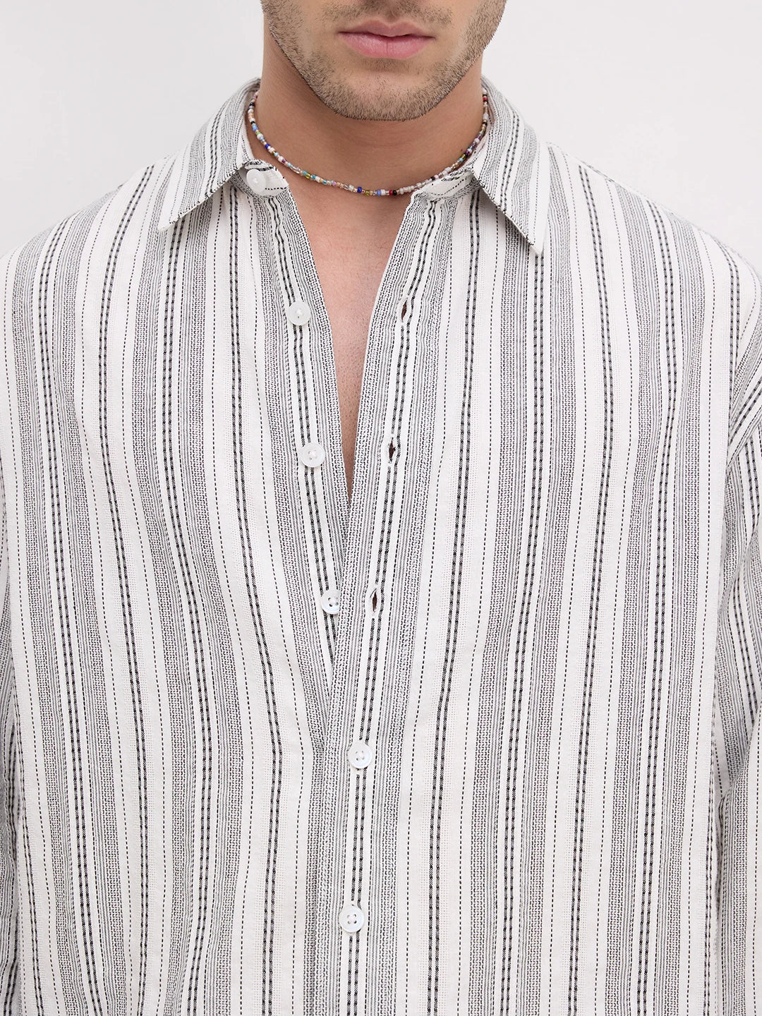 Refined Monochrome Striped Boxy Fit Crop Shirt