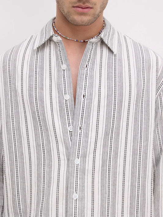 Refined Monochrome Striped Boxy Fit Crop Shirt