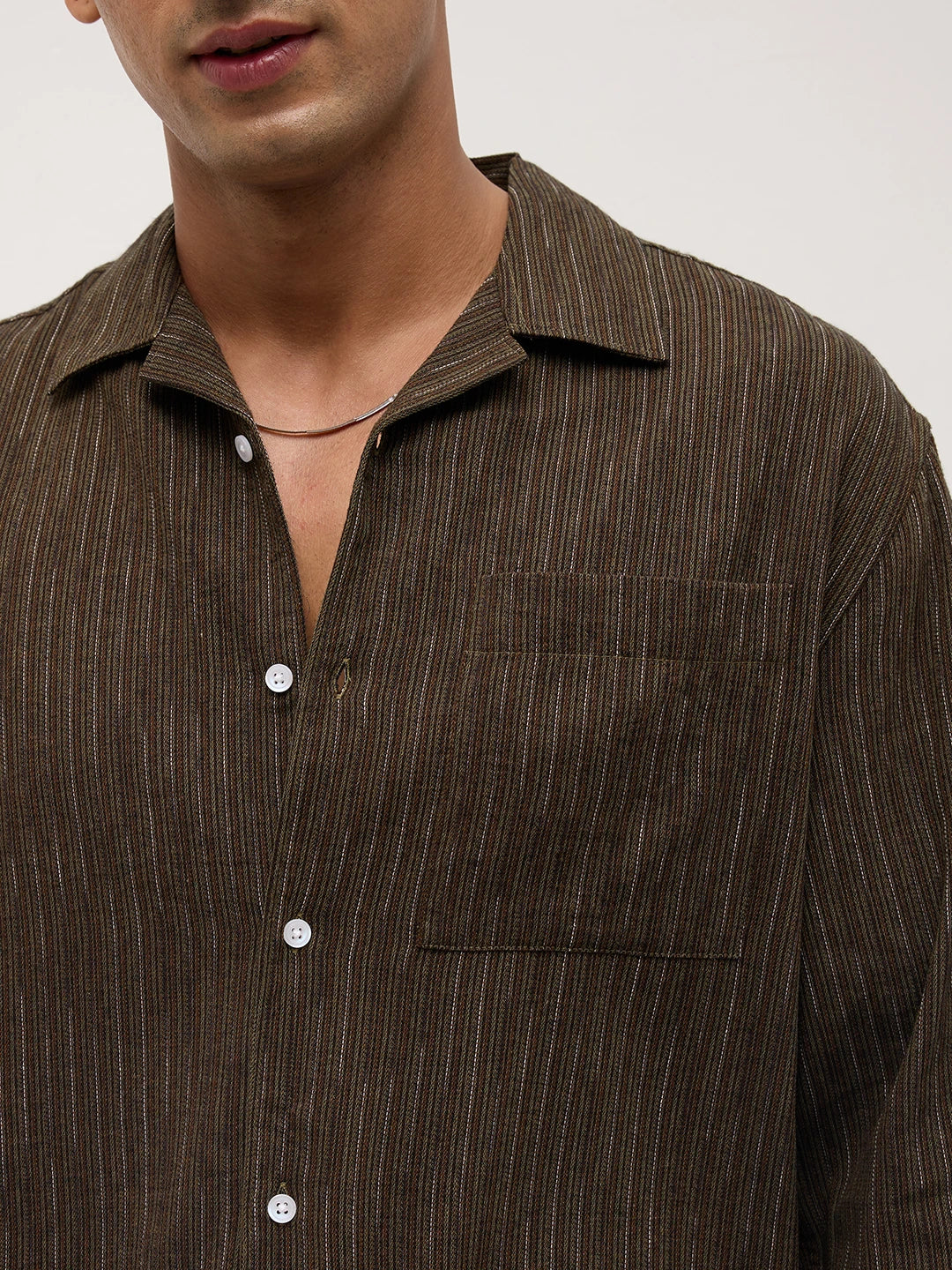 Luxe Multi Striped Notch Collar Oversized Shirt
