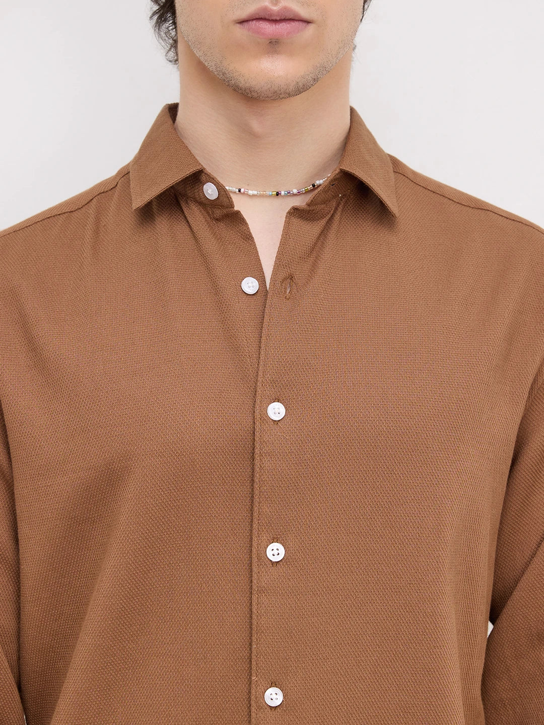 Elevated Russet Brown Honeycomb Weave Shirt