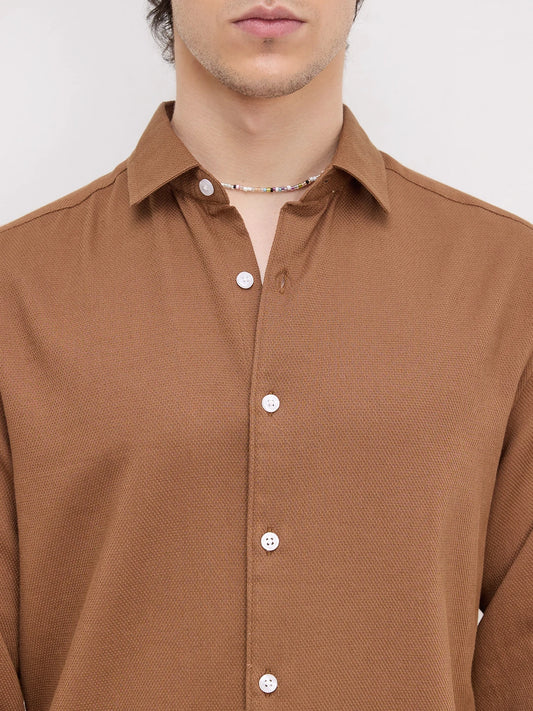 Elevated Russet Brown Honeycomb Weave Shirt