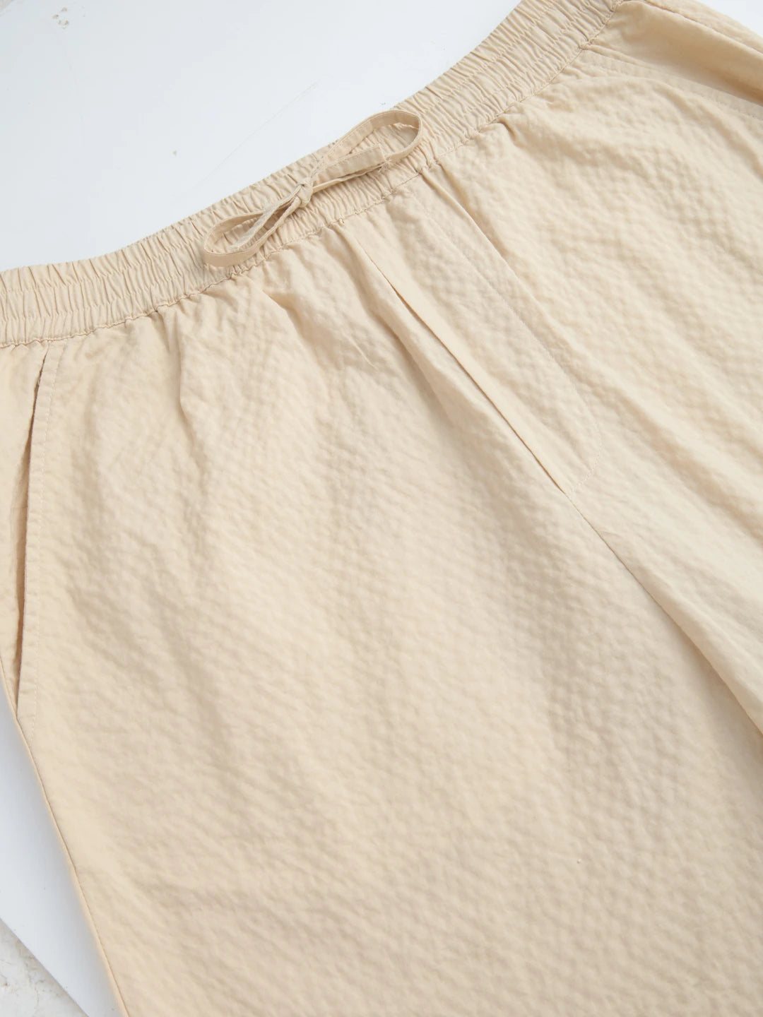 Sand Beige Crinkled Straight Fit Trousers