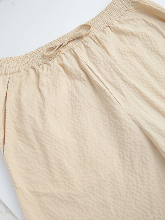 Sand Beige Crinkled Straight Fit Trousers