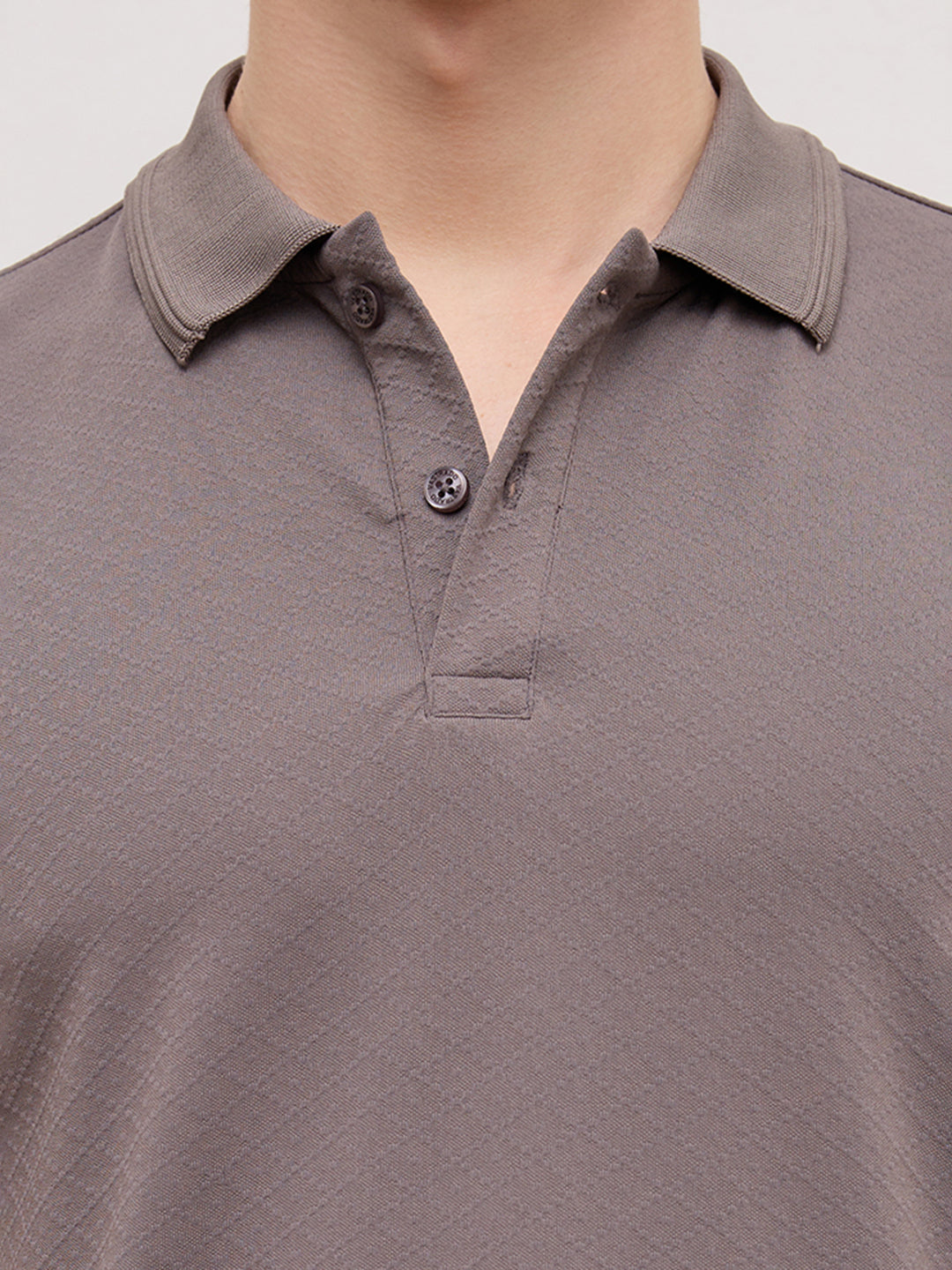 Grey Diamond Weave Polo Knit T-Shirt