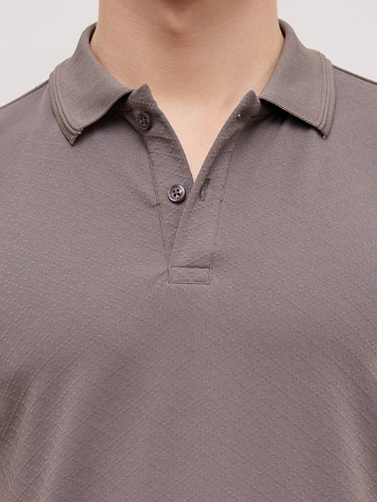 Grey Diamond Weave Polo Knit T-Shirt