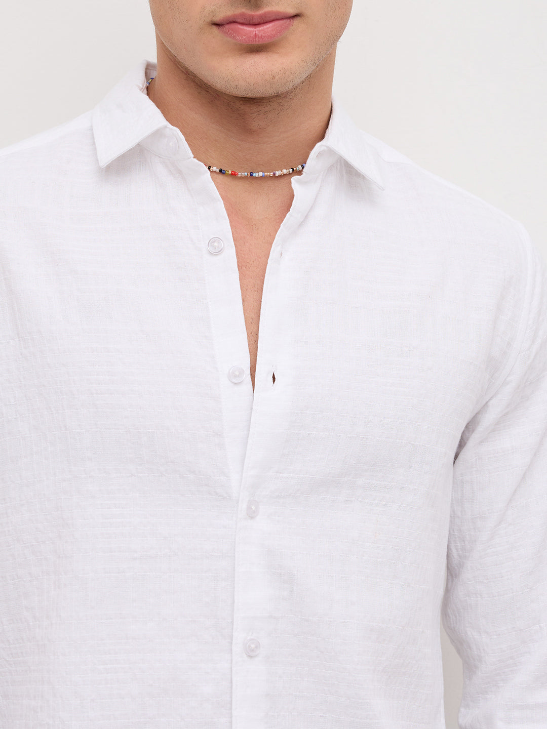 Plush Pearl White Ledger Checks Double Cloth Shirt
