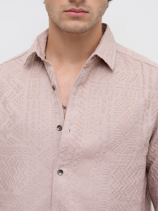 Rouge Pink Embossed Textured Shirt
