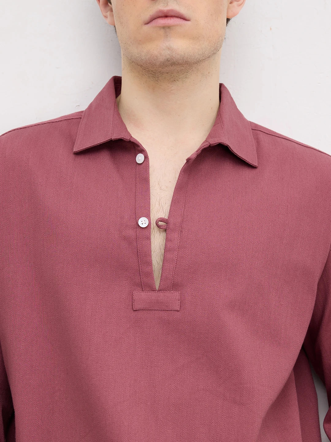 Dusty Rose Diagonal Textured Loop Button Oversized Shirt