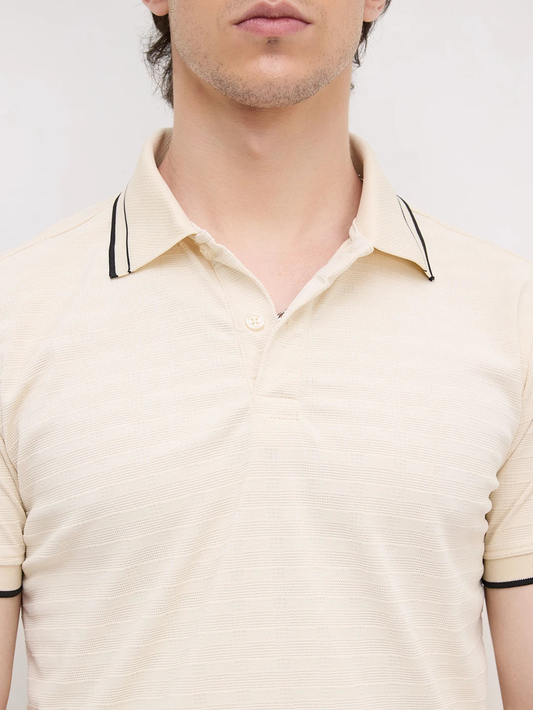 Elite Cream Stripe Weave Knitted Tee