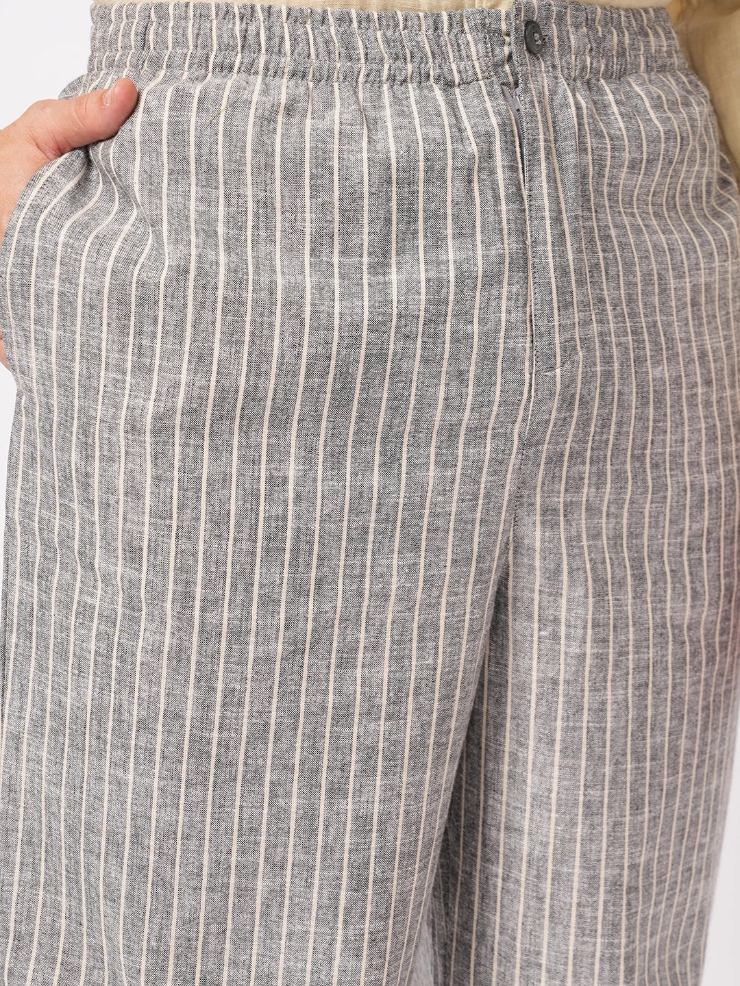 Cool Grey Core Striped Wide Leg Trousers