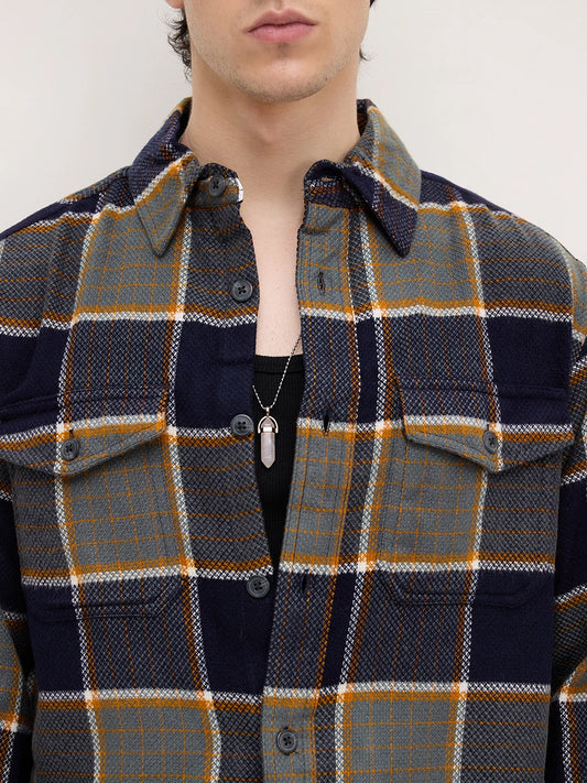 Elevated Multicolor Checks Double Pocket Boxy Fit Flannel Crop Shirt