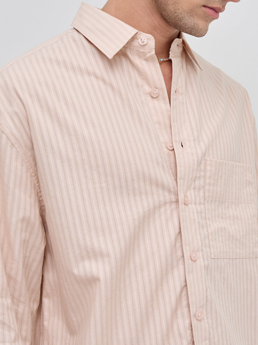 Plush Powder Pink Subtle Striped Boxy Fit Crop Shirt