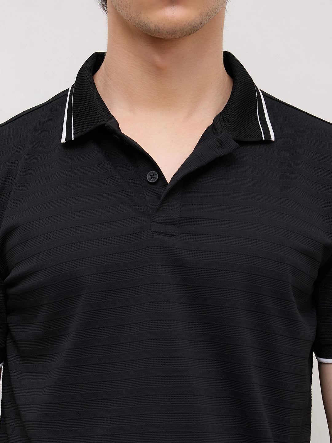 Signature Black Horizontal Stripe Contrast  Polo Knit T-Shirt