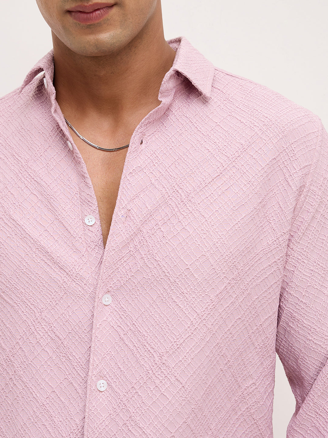 Blush Pink Trellis Weave Textured Shirt