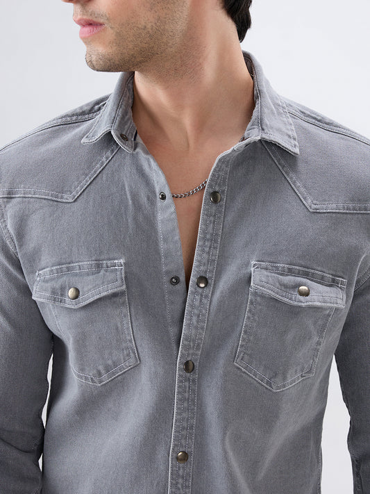 Vintage Grey Denim Double Pocket Overshirt