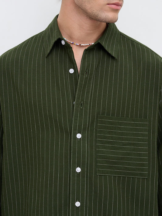 Midnight Emerald Stripe Edition Boxy Fit Crop Shirt