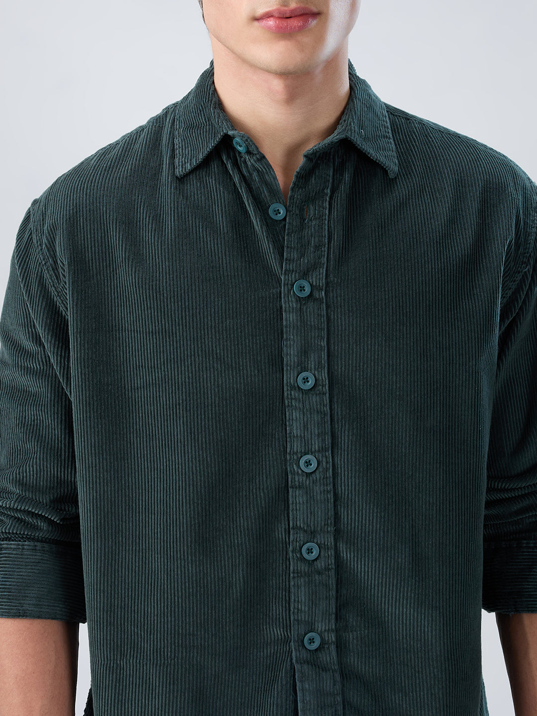 Sacremento Green Corduroy Boxy Fit Crop Shirt