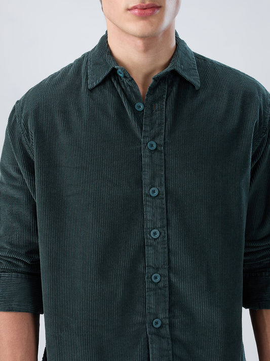Sacremento Green Corduroy Boxy Fit Crop Shirt