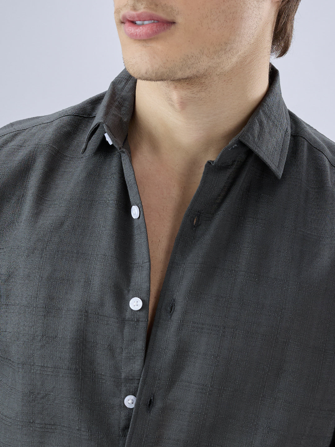 Charcoal Grey Micro Frid Textured Shirt