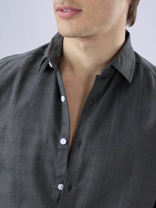 Charcoal Grey Micro Frid Textured Shirt
