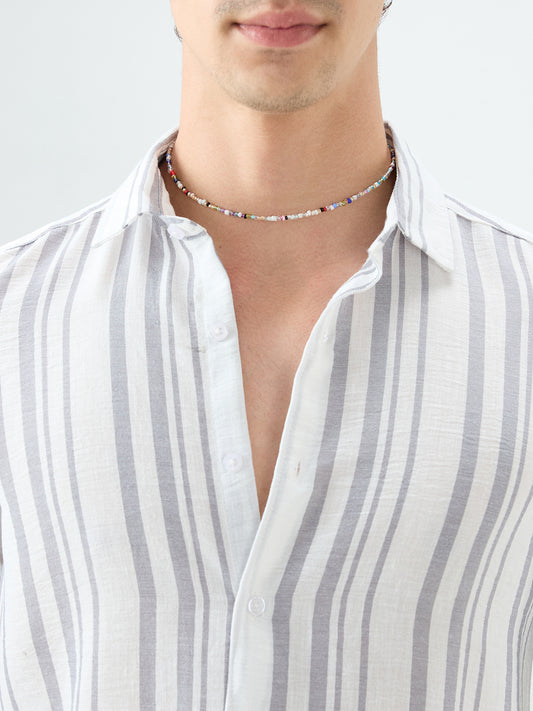 Ash Grey Vertical Striped Lightweight Shirt