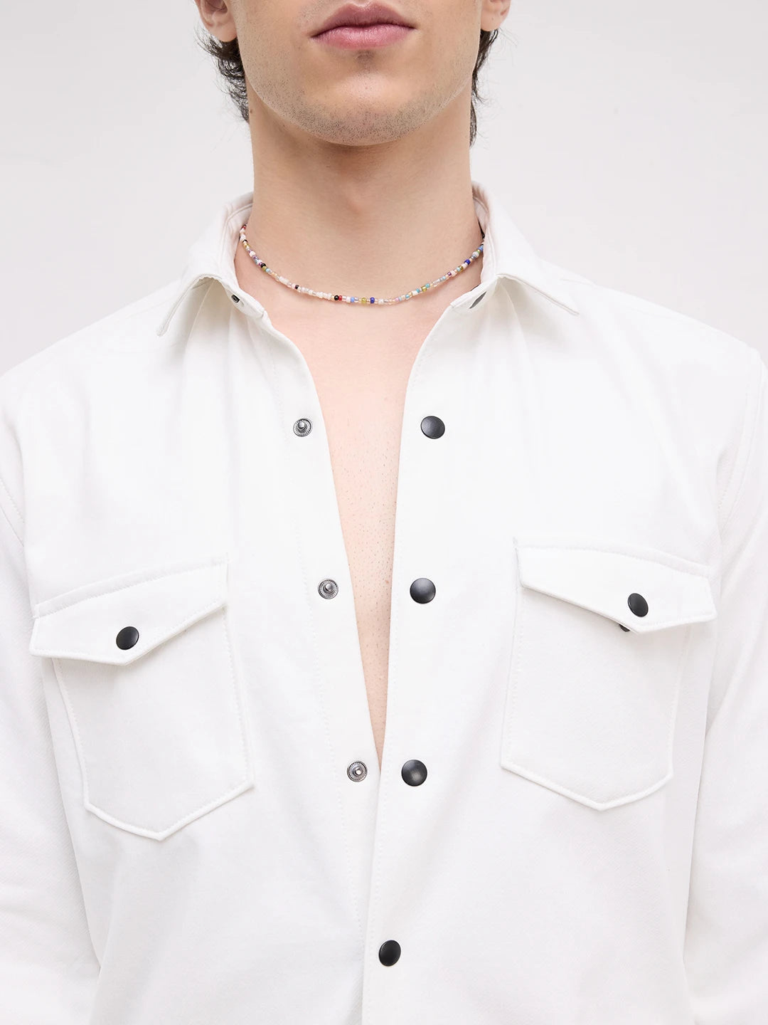 Snow White Twin Pocket Knitted Shirt