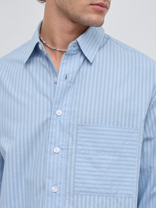 Skyline Blue Sheer Boxy Fit Crop Shirt