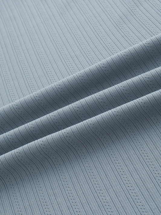 Classic Grey Fine Vertical Ribbed Knitted Shirt