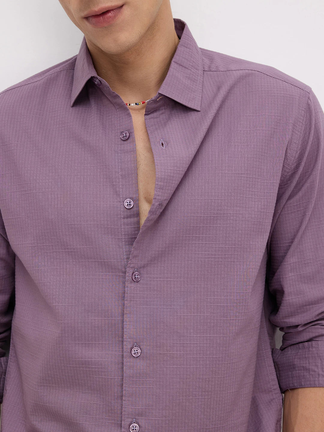 Iconic Heather Purple Square Textured Shirt