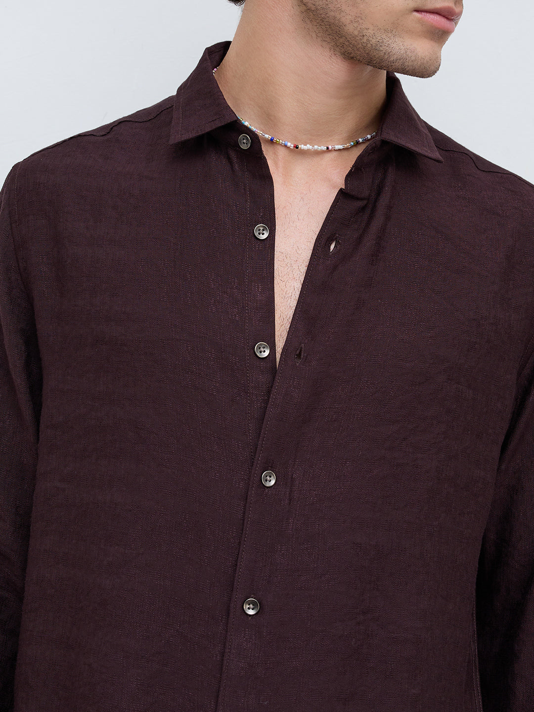 Espresso Brown Fine Textured Crepe Shirt