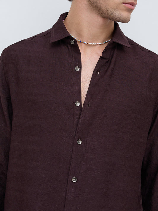 Espresso Brown Fine Textured Crepe Shirt