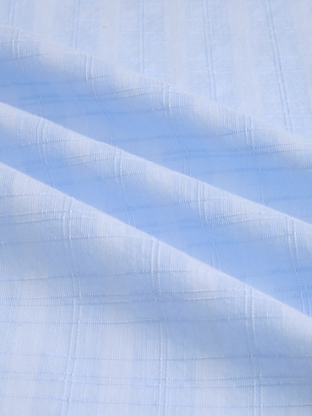 Powder Blue Sheer Windowpane Checks Textured Weave Shirt