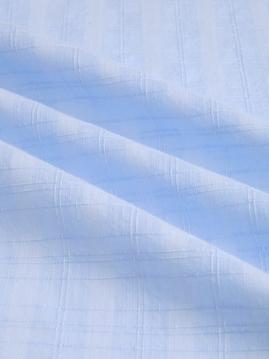 Powder Blue Sheer Windowpane Checks Textured Weave Shirt