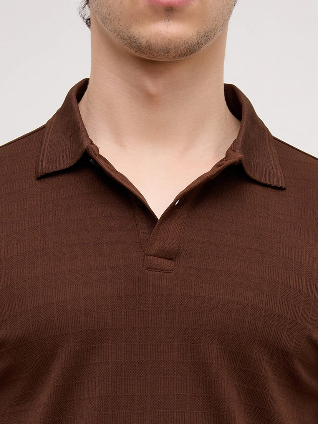 Brunette Brown Checks Weave Polo Tee